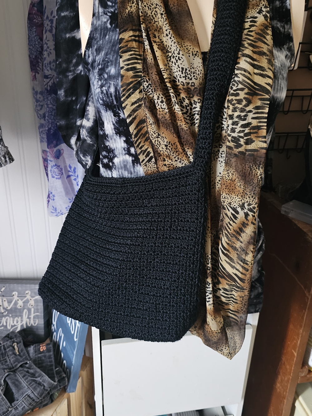 Jacqueline Ferrar Black Crochet Shoulder Bag